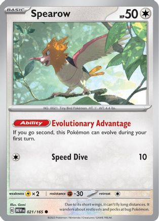 Spearow 021/165  - Reverse Holofoil SV Scarlet & Violet 151 - Common