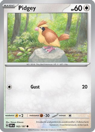 Pidgey 162/197  - Reverse Holofoil SV03 Obsidian Flames - Common