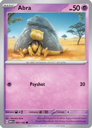 Abra 063/165  - Reverse Holofoil SV Scarlet & Violet 151 - Common