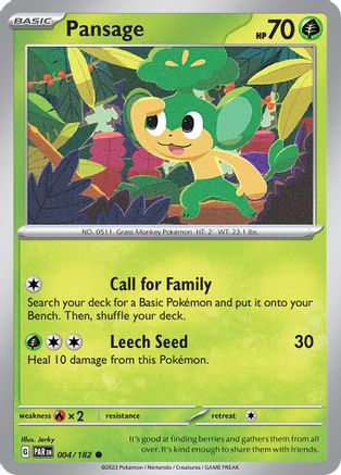 Pansage 004/182  - Reverse Holofoil SV04 Paradox Rift - Common