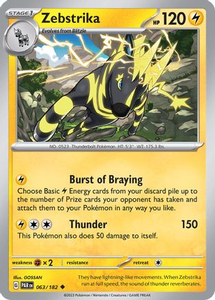 Zebstrika 063/182  - Reverse Holofoil SV04 Paradox Rift - Uncommon