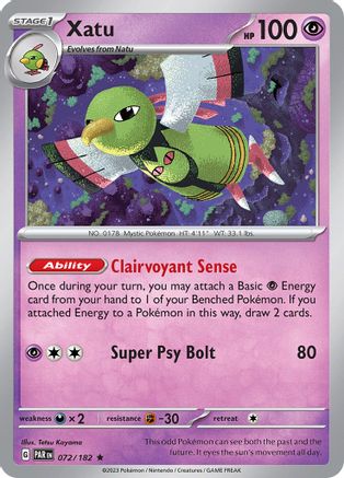 Xatu 072/182  - Reverse Holofoil SV04 Paradox Rift - Rare