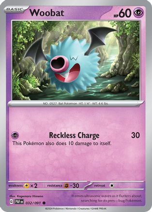 Woobat 032/091  - Reverse Holofoil SV Paldean Fates - Common