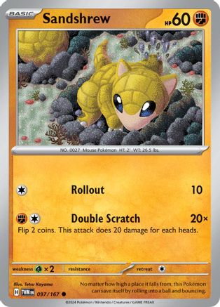 Sandshrew 097/167  - Reverse Holofoil SV06 Twilight Masquerade - Common