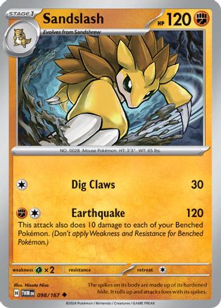 Sandslash 098/167  - Reverse Holofoil SV06 Twilight Masquerade - Uncommon