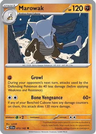 Marowak 073  - Reverse Holofoil SV07 Stellar Crown - Uncommon