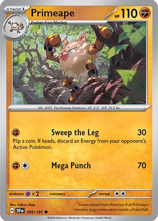 Primeape 099  - Reverse Holofoil SV08 Surging Sparks - Common