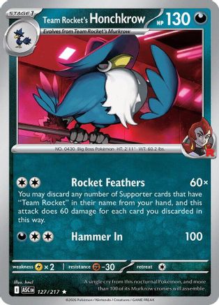 Team Rocket's Honchkrow 127/217  - Reverse Holofoil ME Ascended Heroes - Rare
