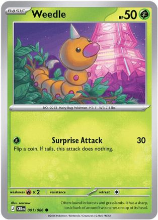 Weedle 001/086  - Reverse Holofoil ME04 Chaos Rising - Common
