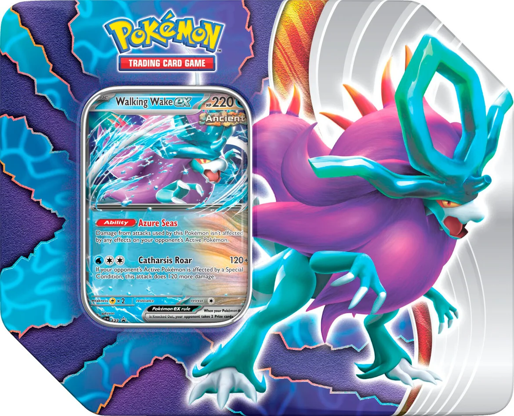 Pokémon Paradox Clash Tin – Walking Wake ex or Iron Leaves ex (Variant May Vary)