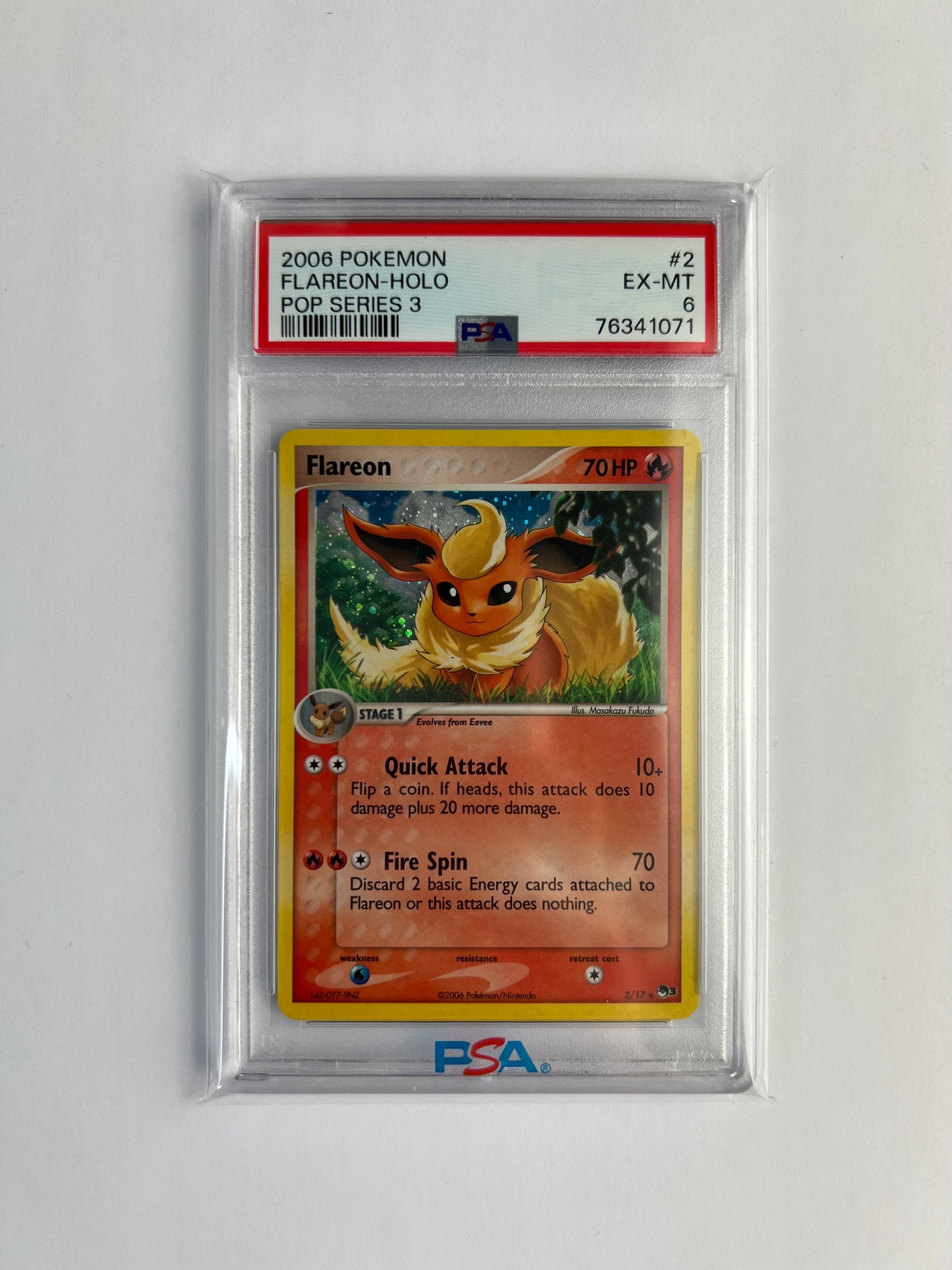 2006 Pokemon Flareon-Holo Pop Series 3 PSA Ex-Mt 6