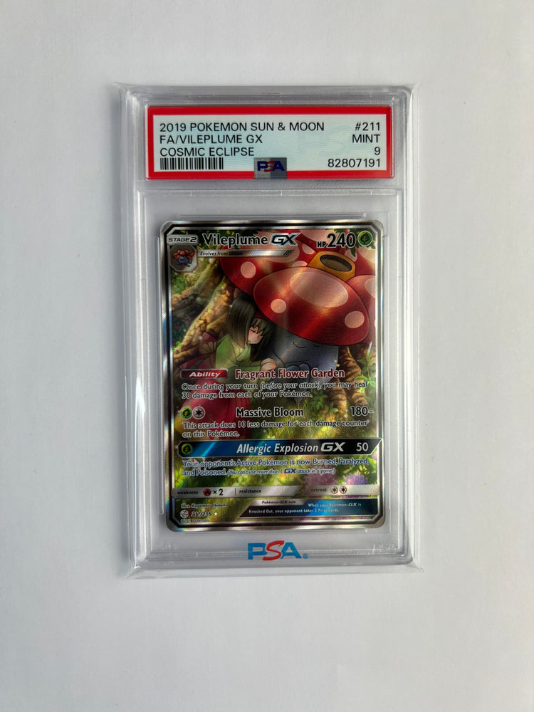 2019 Pokemon Sun & Moon FA/vILEPLUME GX Cosmic Eclipse PSA Mint 9