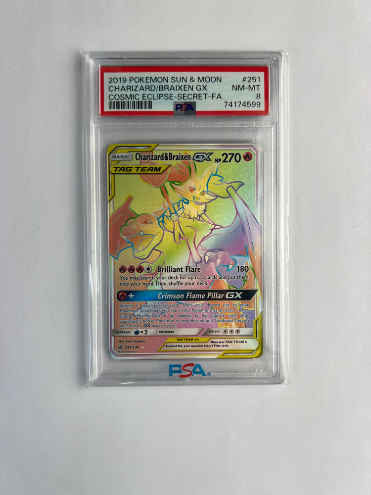 2019 Pokemon Sun & Moon Charizard & Braixen Cosmic Eclipse PSA NM-MT 8