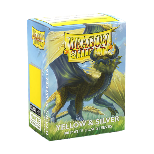 Dragon Shield Dual Matte Sleeves – Yellow / Silver (100ct) Standard Size