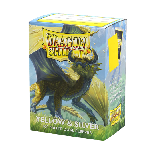 Dragon Shield Dual Matte Sleeves – Yellow / Silver (100ct) Standard Size
