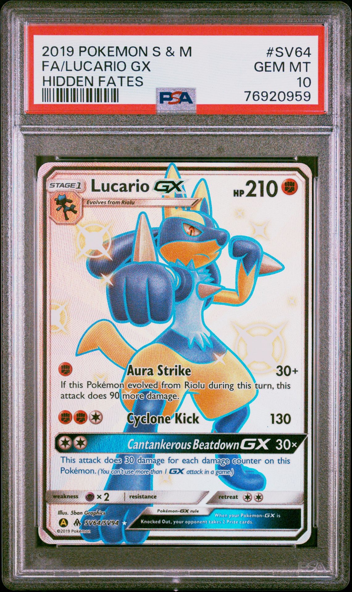 Pokemon Sun & Moon Hidden Fates Fa/Lucario Gx PSA 10