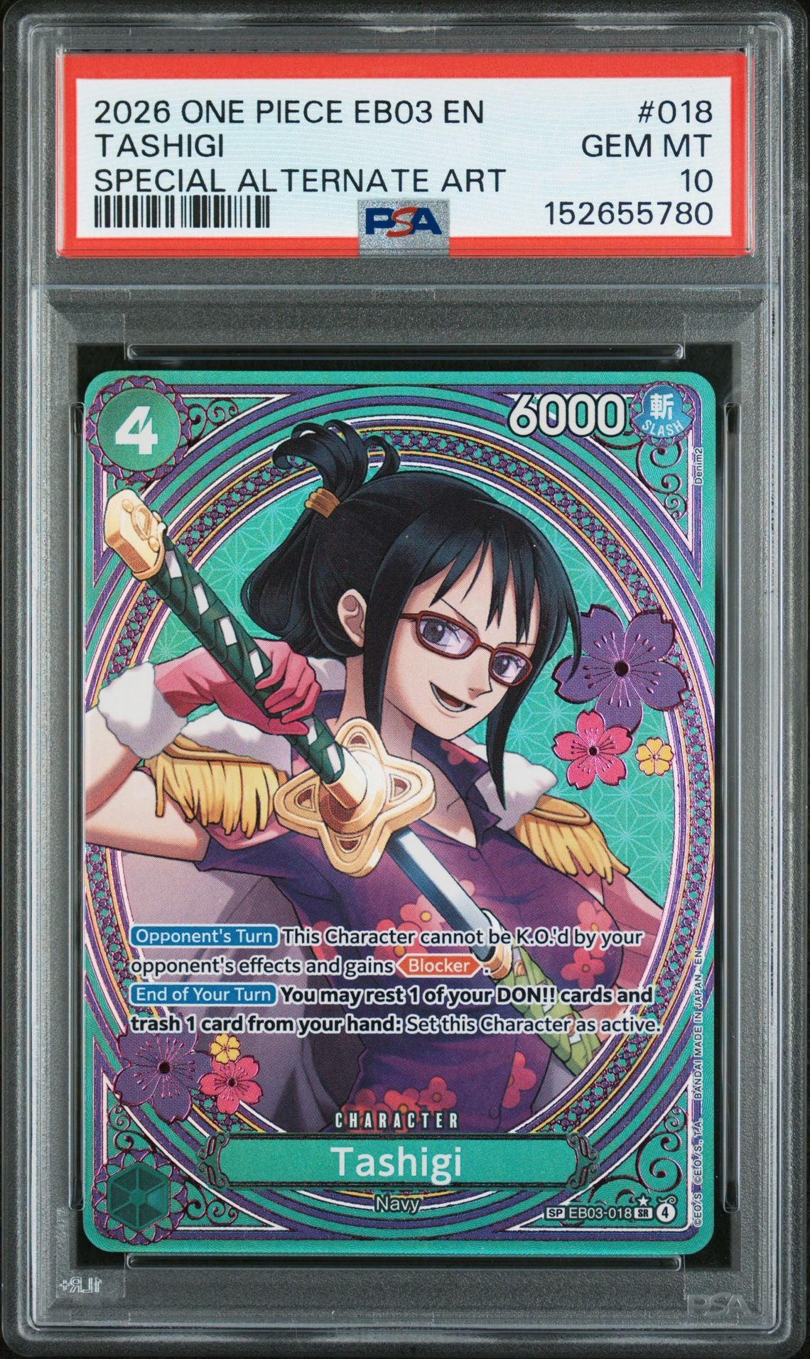 One Piece Eb03-Extra Booster -One Piece Heroines Edition- Tashigi PSA 10